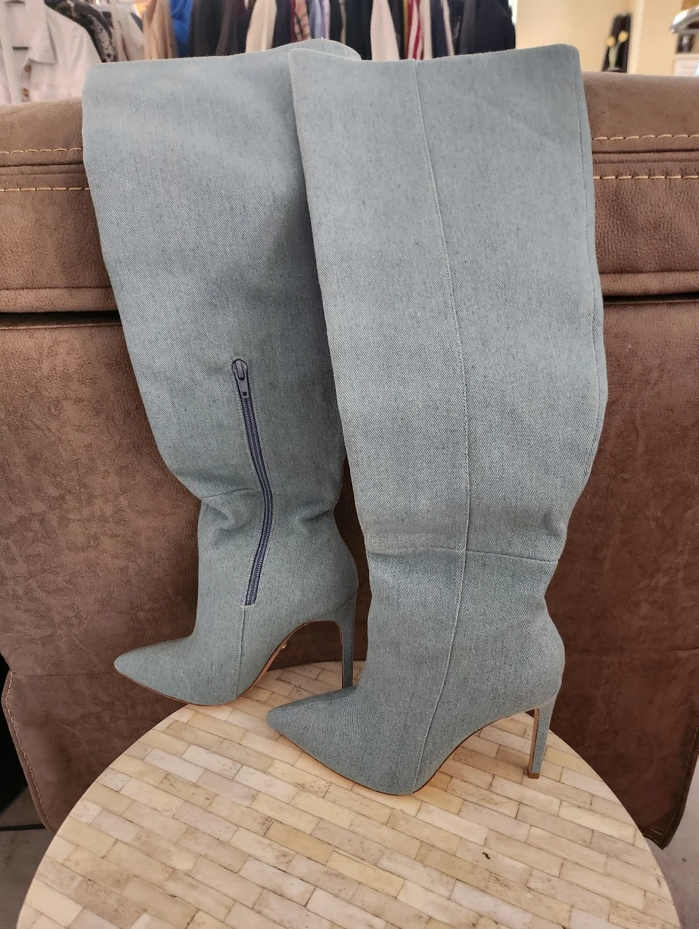 RAYE Benita Knee High Boots Denim size 6 NEW